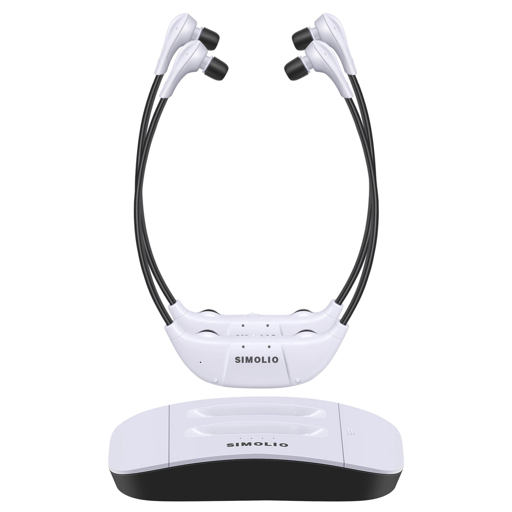 SIMOLIO Dual Wireless Headphones for TV Watching with Spare Battery for Seniors, Tone and Balance Control, Ambient Sound Listener, By-pass, 164 ft Range, No Audio Delay, SM-824D2