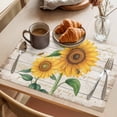 thumbnail image 3 of Sunflower Placemats Set of 4 Yellow Summer Flowers Bee Botanical Wooden Place Mats Indoor Wipeable Table Mats Washable Cloth Dining Table Placemats for Kitchen Holiday Party Home Decor 13x19 Inch, 3 of 9