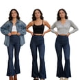 thumbnail image 6 of Felirenzacia Women's High Elastic Wasitband Skinny Flare Leggings, Seamless Fitness 4 Way Stretch Yoga Bootcut Athletic Pants, Dark Blue,S, 6 of 10