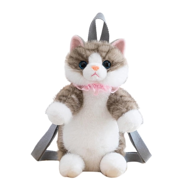 Mochila con forma de gato para viajes y calle, regalo para mujeres. Mochila de peluche realista con forma de animal. Gris parduzco