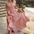 thumbnail image 2 of Summer Saving Wycnly Summer Dresses for Women Beach Vintage Bohemian Empire Waist Swing Long Dresses with Tie 2024 Short Sleeve V-Neck Floral Print Maxi Formal Dress Pink m, 2 of 6
