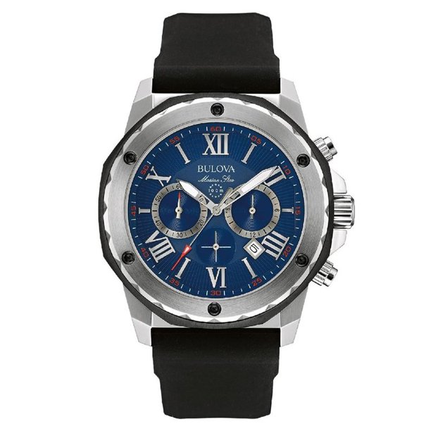 Bulova - Bulova Men's Marine Star Blue Dial Black Silicone Strap