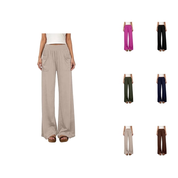 Palazzo Pants for Women 2026 Trendy Elastic High Waist Wide Leg Flared Casual Loose Flowy Beach Pants with Pockets
