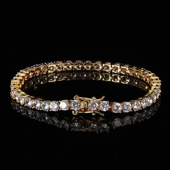 3mm Round Cut VVS1 Moissanite Women's Tennis Bracelet 14k Yellow Gold Plated