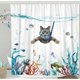 thumbnail image 1 of Ensemble De Rideaux De Douche Chat Drôle Bleu Sarcelle Mer Océan Rideaux De Douche En Tissu Imperméable Avec Animal Pieuvre Étoile De Mer Tortue Ancre Poisson Nautique (Bleu, 72'' × 72''), 1 of 5