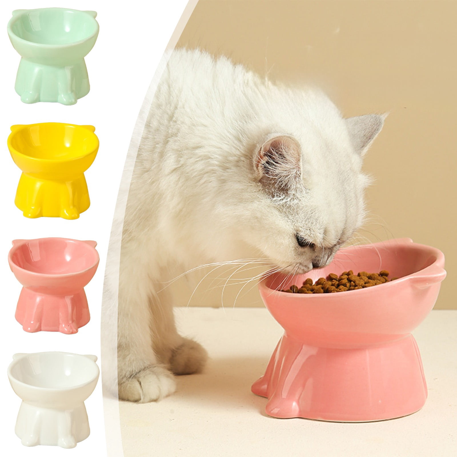 Tunhigl Elevated Anti-Tip Ceramic Pet Bowl for Cats Dogs Large Capacity Non-Slip Shallow Design Safe Holiday Gift Idea Stylish Home Decor Pink