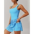 thumbnail image 2 of PISONIC Robe de Tennis Golf pour Femmes avec Soutien-Gorge Intégré Shorts Dos Nu Col Carré Ourlet Plissé Robes Athlétiques avec Poches, 2 of 9