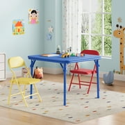 Kids Folding Table Chair Set 5-Piece, Sturdy Metal Frame & PU Leather Upholstered Seats, Child-Safe Activity Center for Dining, Arts and Crafts