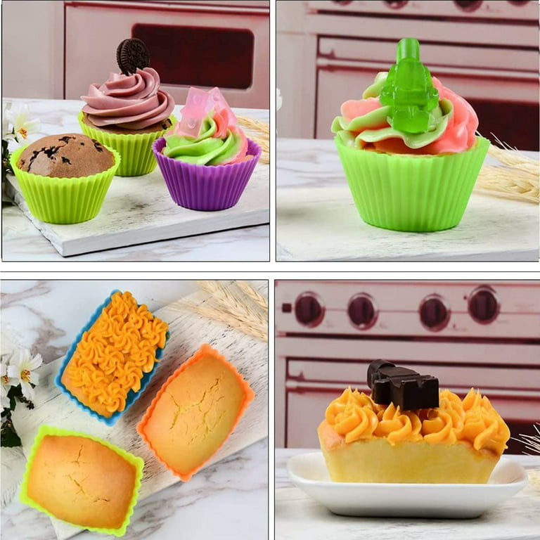 Silicone Baking Cups Cupcake Liners - 24Pcs Reusable Silicone Molds  Including Round, Rectanguar, Square, Flower BPA Free Food Grade Silicone