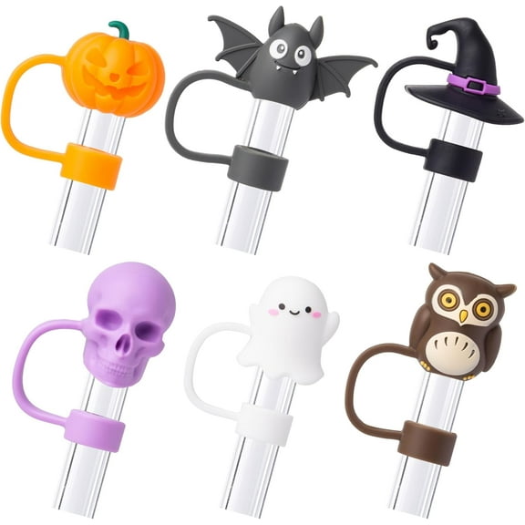 6Pcs Halloween Straw Cover Cap for Stanley Cup 40oz/30oz Tumbler, 10mm Reusable Cute Ghost Drinking Straw Topper Accessories, Portable Protector Plugs Decorations Gifts for Party Halloween
