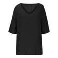 thumbnail image 3 of DDAPJ pyju Linen Shirts for Women Summer Plain T Shirt Beach Vacation Boho Tops Trendy Vneck Tees Casual Loose Fit Tshirt Black M, 3 of 6