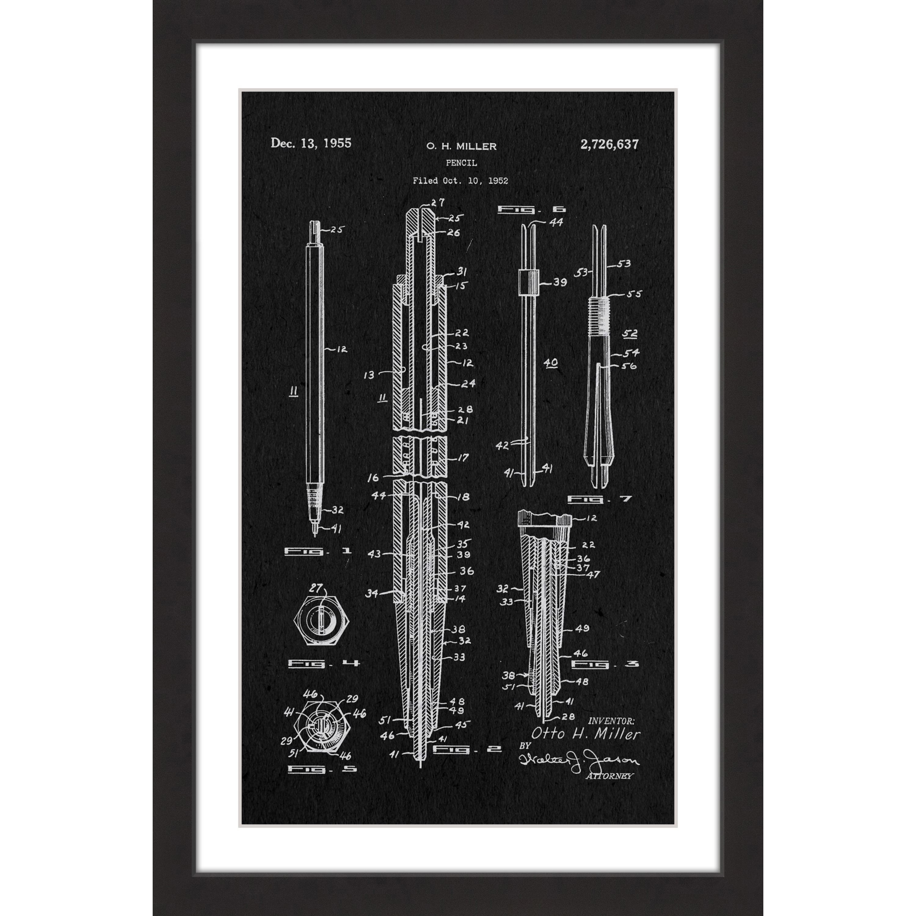 "Pencil 1955 Black Paper" Framed Painting Print