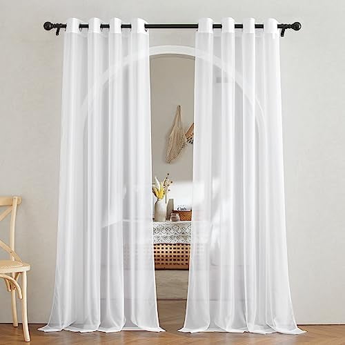 White Sheer Curtains 84 inches Long - Home Decoration Grommet Airy & Lightweight Elegant Window Treatments with Light Filtering for Bedroom/Living Room (2 Panels, W54 x L84)