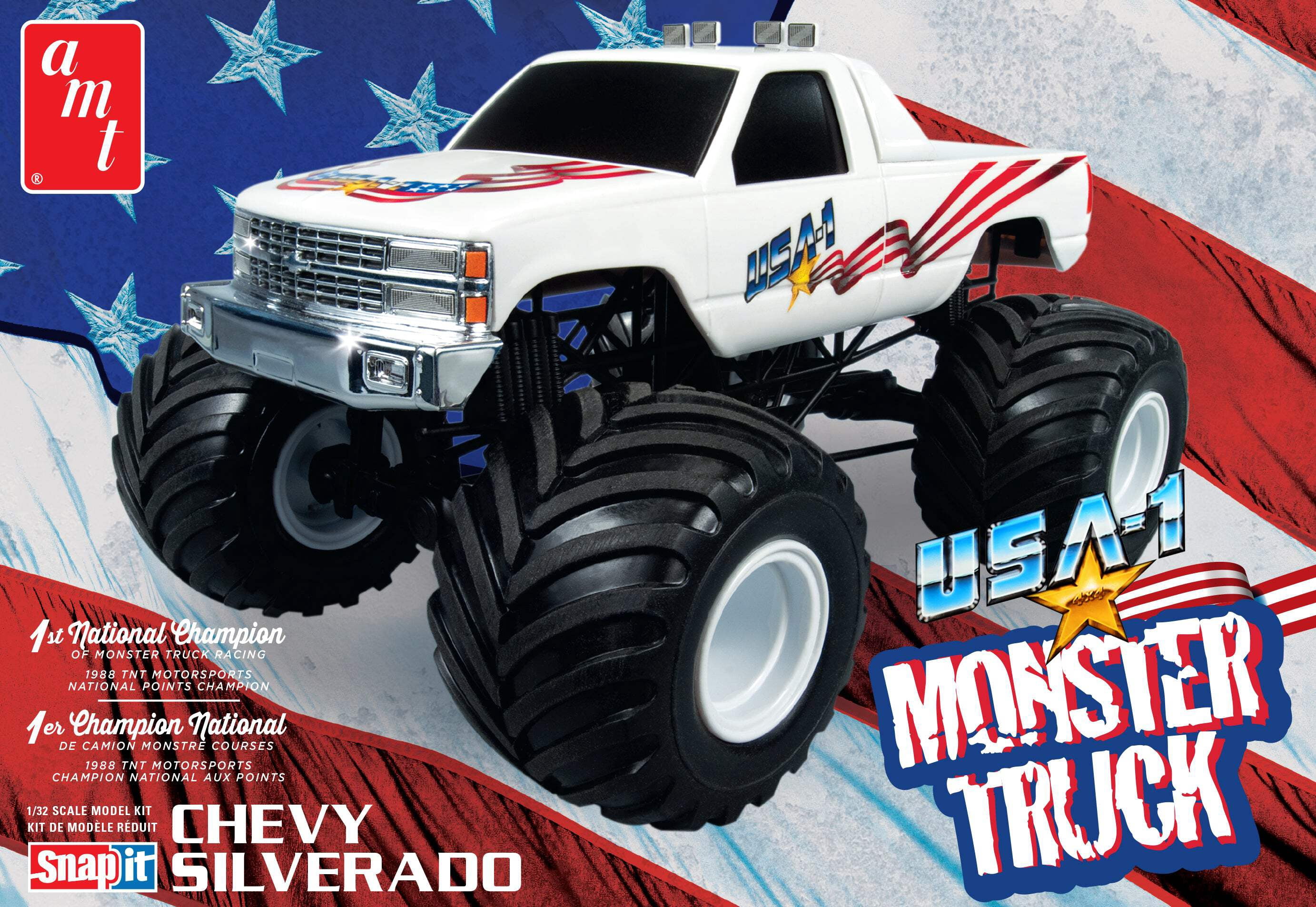 Skill 1 Snap Model Kit Chevrolet Silverado "USA-1" Monster Truck 1/32 Scale Model by AMT