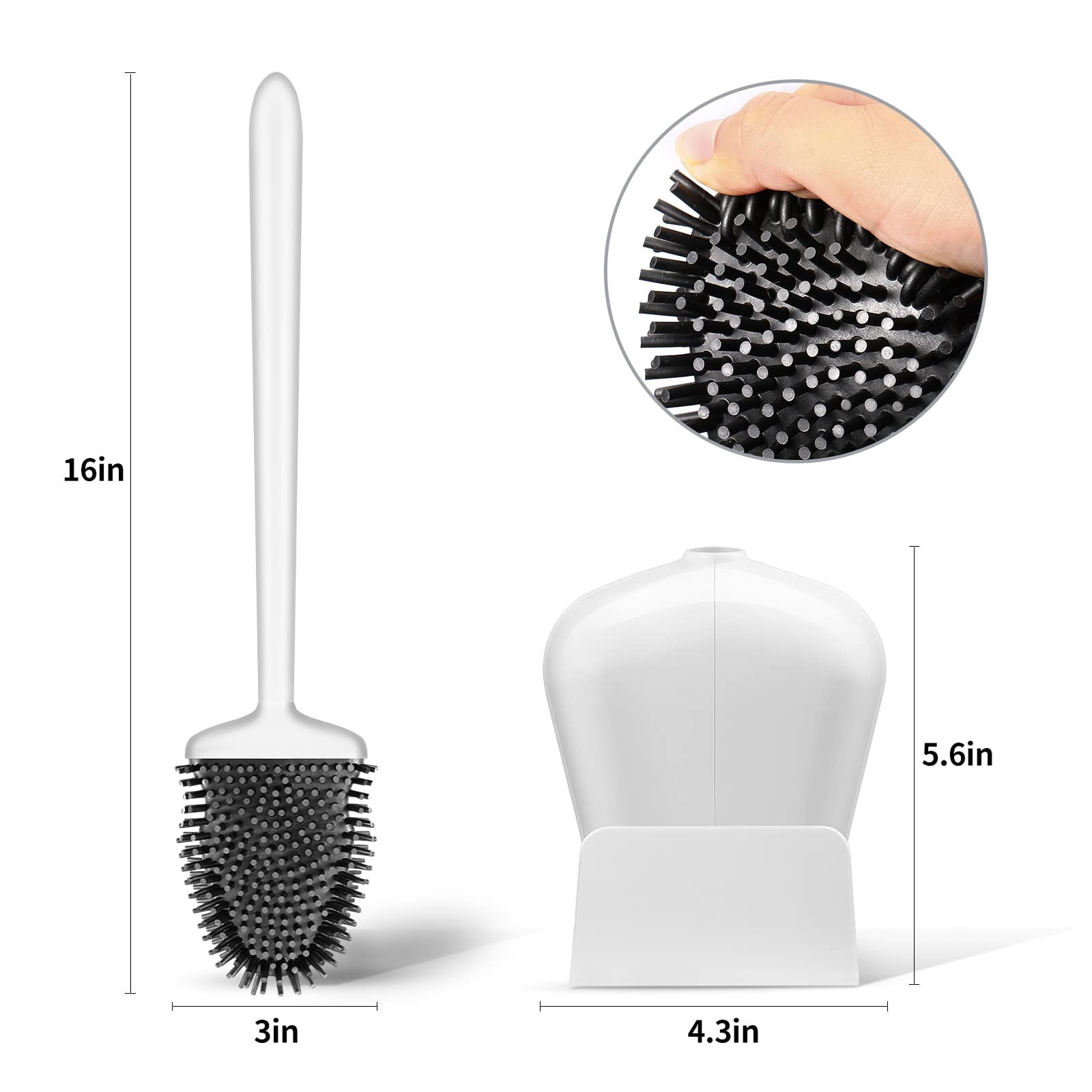 AYAOQIANG 2 Pack Toilet Brush with Ventilated Drying Holder, Silicone Toilet Bowl Brush Bathroom Cleaning Bowl Brush Kit Sturdy Cleaning Toilet Brush White