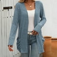 thumbnail image 3 of Scyoekwg Women Lightweight Fall Cardigan Solid Color Open Front Brushed Stripe Cardigan Coat Loose Long Sleeve Fall Coats Casual Trendy Cardigan(Blue,L), 3 of 4
