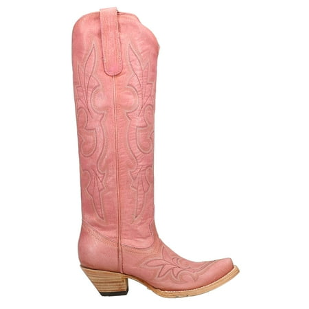 

Corral Boots Womens Leather Tooled-Inlay Tall Snip Toe Casual Boots Knee High Mid Heel 2-3