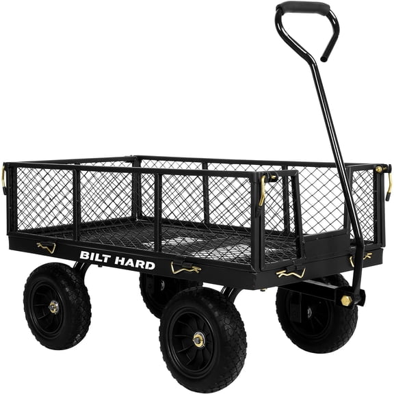 10" Flat Free Tires Heavy Duty Garden Cart with 180° Rotating Handle and Removable Sides, 4 Cu.Ft 880 lbs Capacity Utility Steel Wagons for Outdoor, Yard