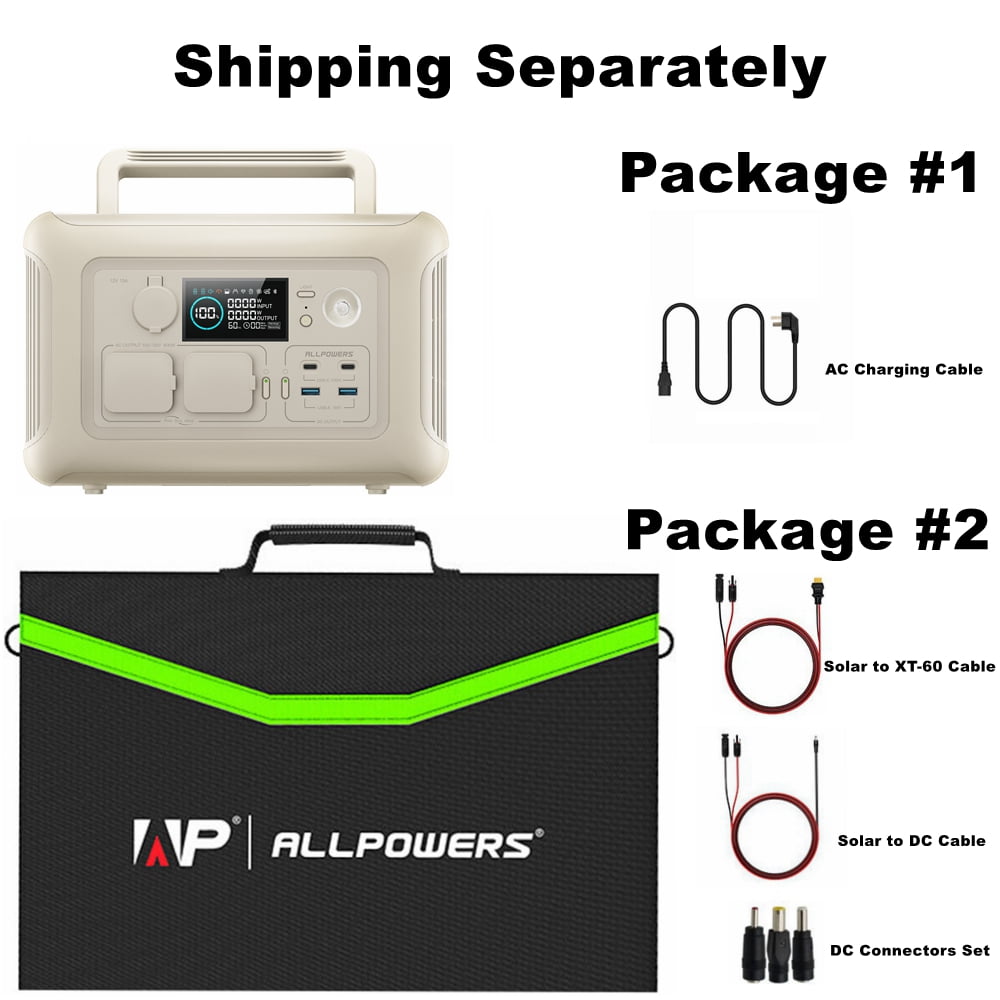 ALLPOWERS Beige R600 Solar Generator Kit, 200W Foldable Solar Panel with 299Wh 600W Portable Power Station, Solar Charger Set for Camping Home Power Outage [Shipping Separately]