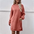 thumbnail image 5 of OSFVNOXV Long Sweatshirt Dress Long Sleeve Fall Hoodies Split Trendy Nightgowns with Front Pocket Sleepwear, 5 of 6