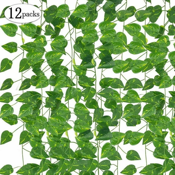 Guirlande de feuilles de plantes artificielles, 12 paquets de plantes suspendues fausses vignes feuilles de lierre en soie guirlande de verdure (lvluo)