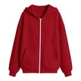thumbnail image 5 of CUZIBR Girls Zip Up Hooded Sweatshirt Solid Color Casual Loose Fit Outerwear With Pockets Hoodie Jacket For Kids Basic Fall Lightweight Comfortable Daily Wear,Red,4-5 Years, 5 of 5