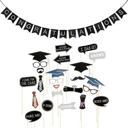 24pcs graduation photo booth props congratulations bunting banner