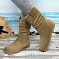 thumbnail image 2 of Slouchy Mid Calf Boots for Women Winter Fall Casual Suede Round Toe No Heel Pull on Walking Dress Booties Khaki Size 7, 2 of 6