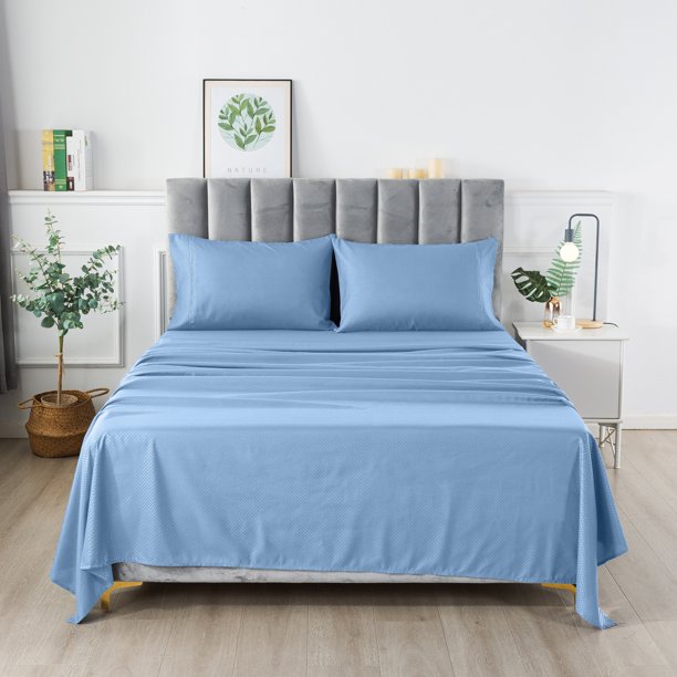 Queen Deep Pocket Sheets, 4 Piece Microfiber Bed Sheets Blue Queen