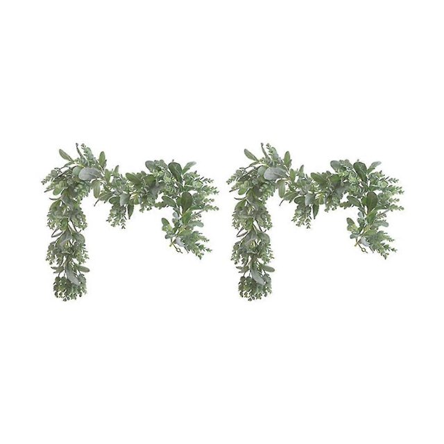 2pc Lambs Ear Garland Greenery And Eucalyptus Vine / 38 Inches Long/light Colored Flocked Leaves/so