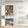 thumbnail image 6 of 72" Kitchen Pantry Cabinet, Freestanding Tall Storage Cabinet with 4 Doors & 1 Drawer, Traditional Kitchen Cabinet with 3 Adjustable Shelves for Dining Room, Cream White, 6 of 9
