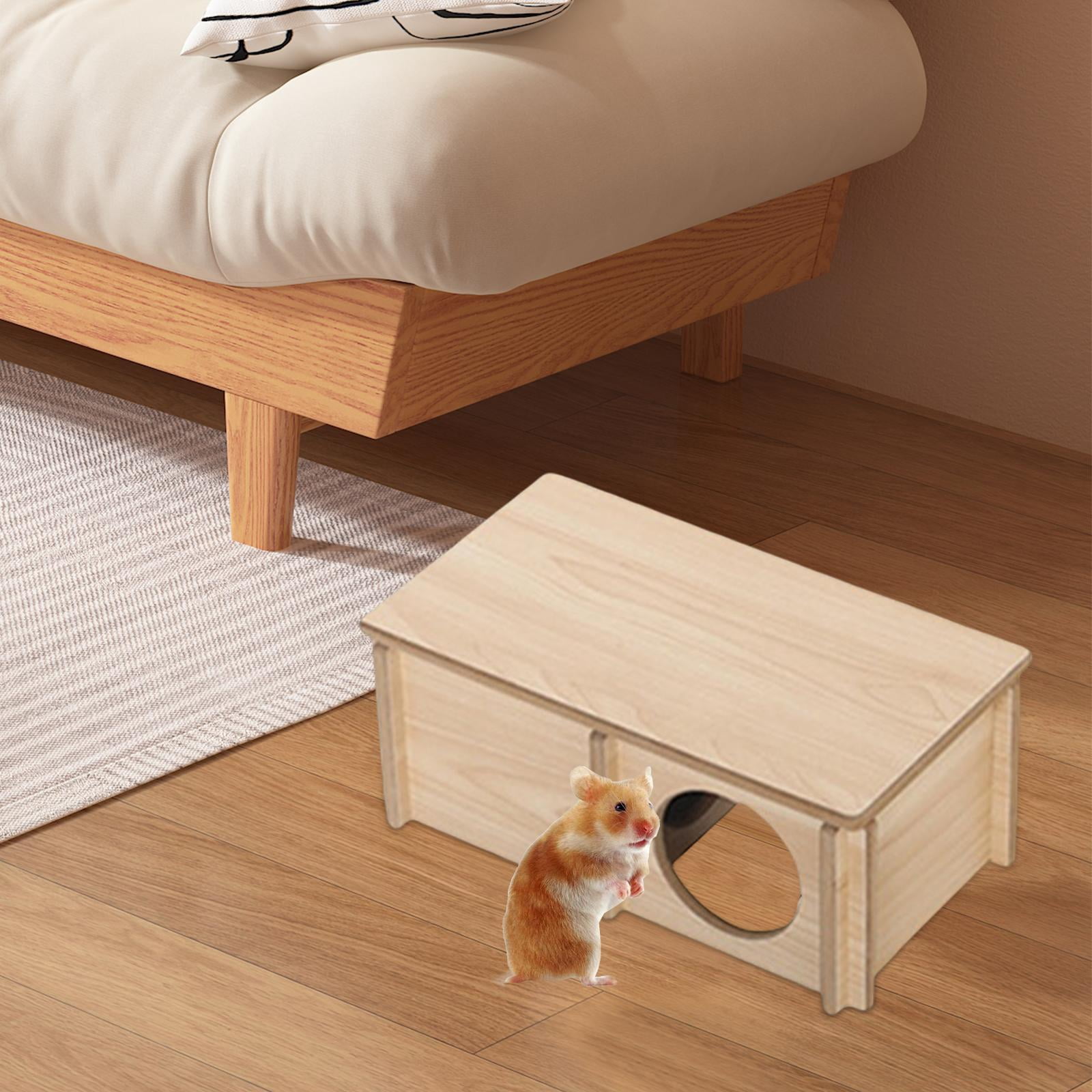 Hamster House Cage Accessories Landscaping Supplies Hut Cabin Hideaway Hamster Hideout Wooden Toy for Rat Syrian Hamsters Lemmings Small Pet Two Room