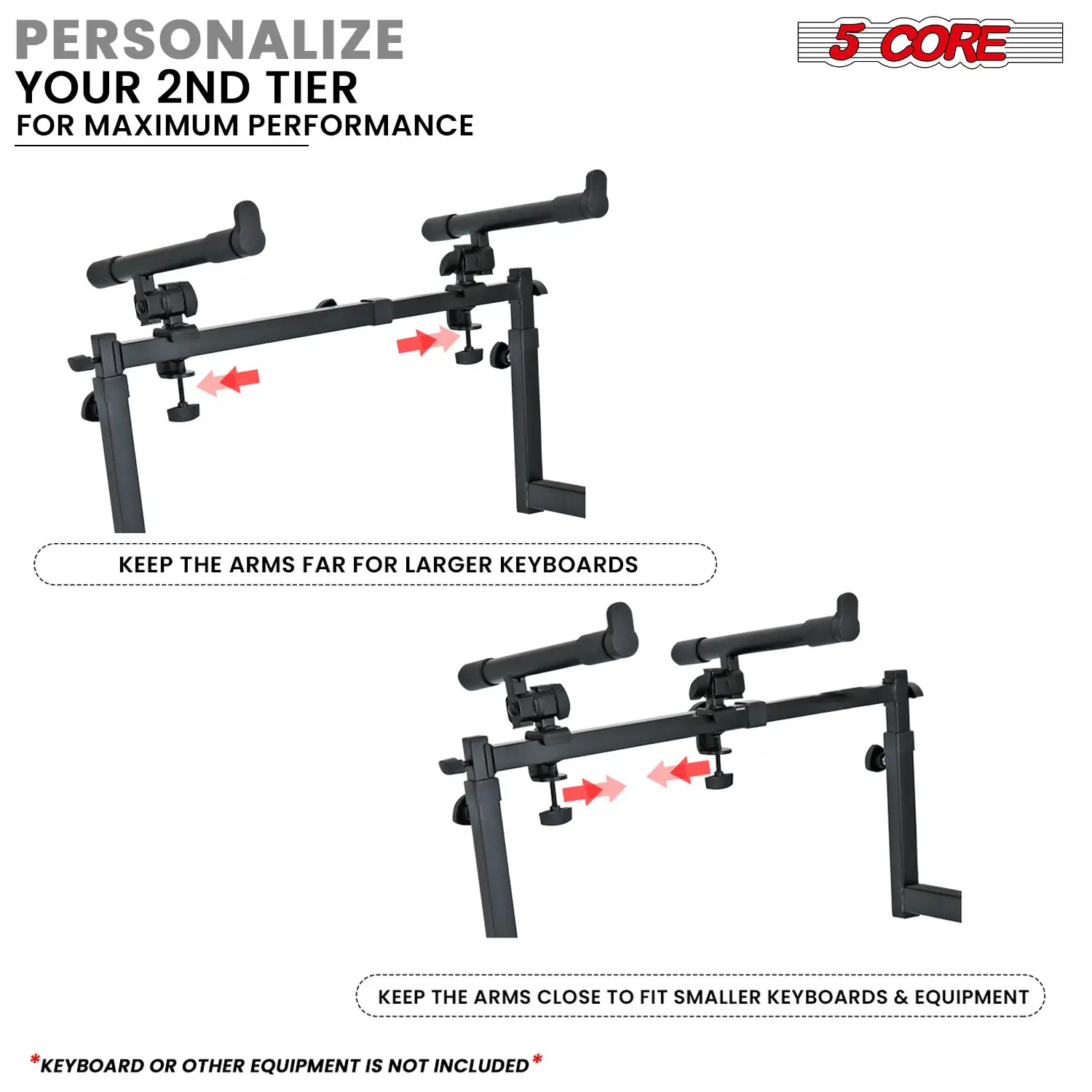 5 CORE Adjustable 2-Tier Keyboard Stand, Z-Style, Heavy Duty, Foldable, For 54-88 Key Instruments