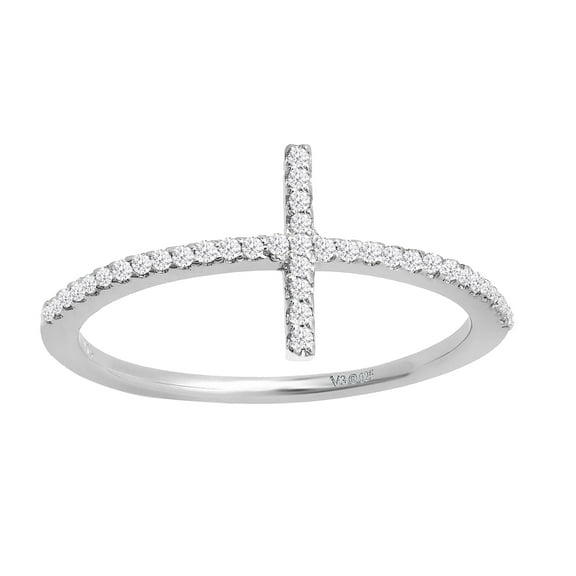 Sterling Silver with Natural White Diamond Cross Ring