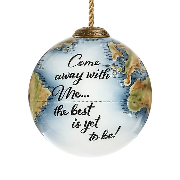 CC Christmas Decor Come Away with Me World Globe Hand Painted Glass Christmas Ball Ornament - 3”