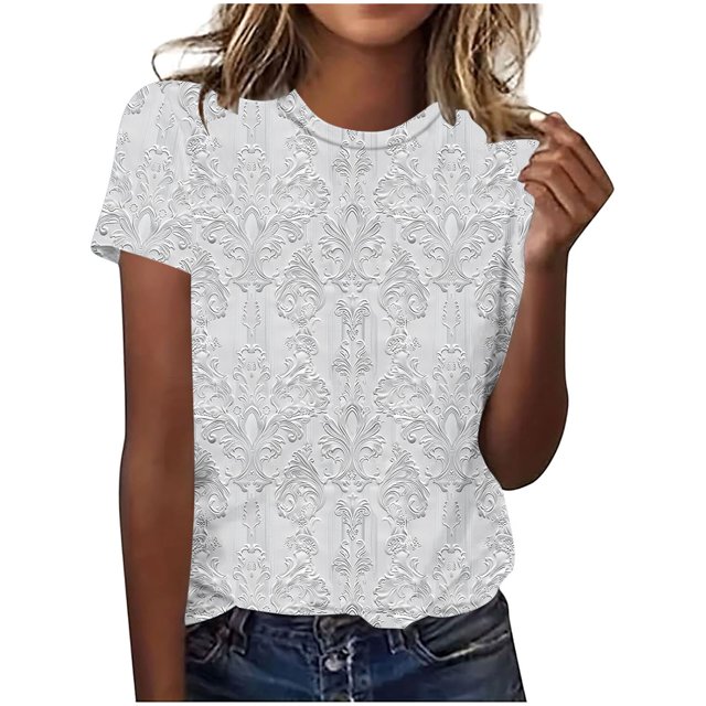 Hauts d'Été pour Femmes DYTTDG T-shirt à Fleurs Mode pour Femmes Grande Taille Col Rond Manches Courtes Décontracté Ample Tee Haut Hauts pour Femmes Liquidation Moins de 10 Multicolore,TG