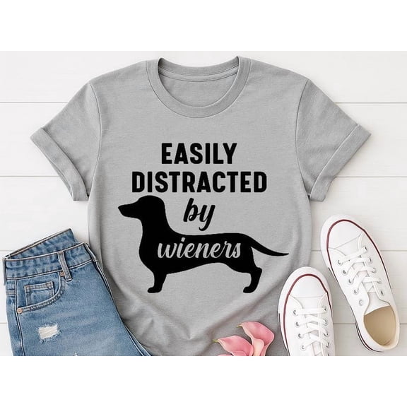 DeliFri Distracted by Wieners T-Shirt | Dog Lover Shirt, Dog Mom/Dog Dad Tee, Dog Humor Shirt, Pet Lover Shirt, Casual Wear, Pet Theme Shirt