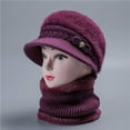 thumbnail image 4 of Charmgo Trucker Hat Clearance, Women's Knitted Warm Basin Hat Padded Cotton Hat Plush Hat + Scarf Two Piece Set Bucket Hat Baseball Cap, Sun Hats for Women Purple, 4 of 5