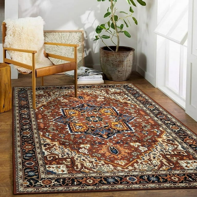  Area Rugs for Living Room 4x6 Washable Stain Resistant No  Crease Rubber Backing- Non Slip Printed Rug - Bedroom Kitchen & Dining Room  Carpet Mat - Vintage Floor Family & Pet