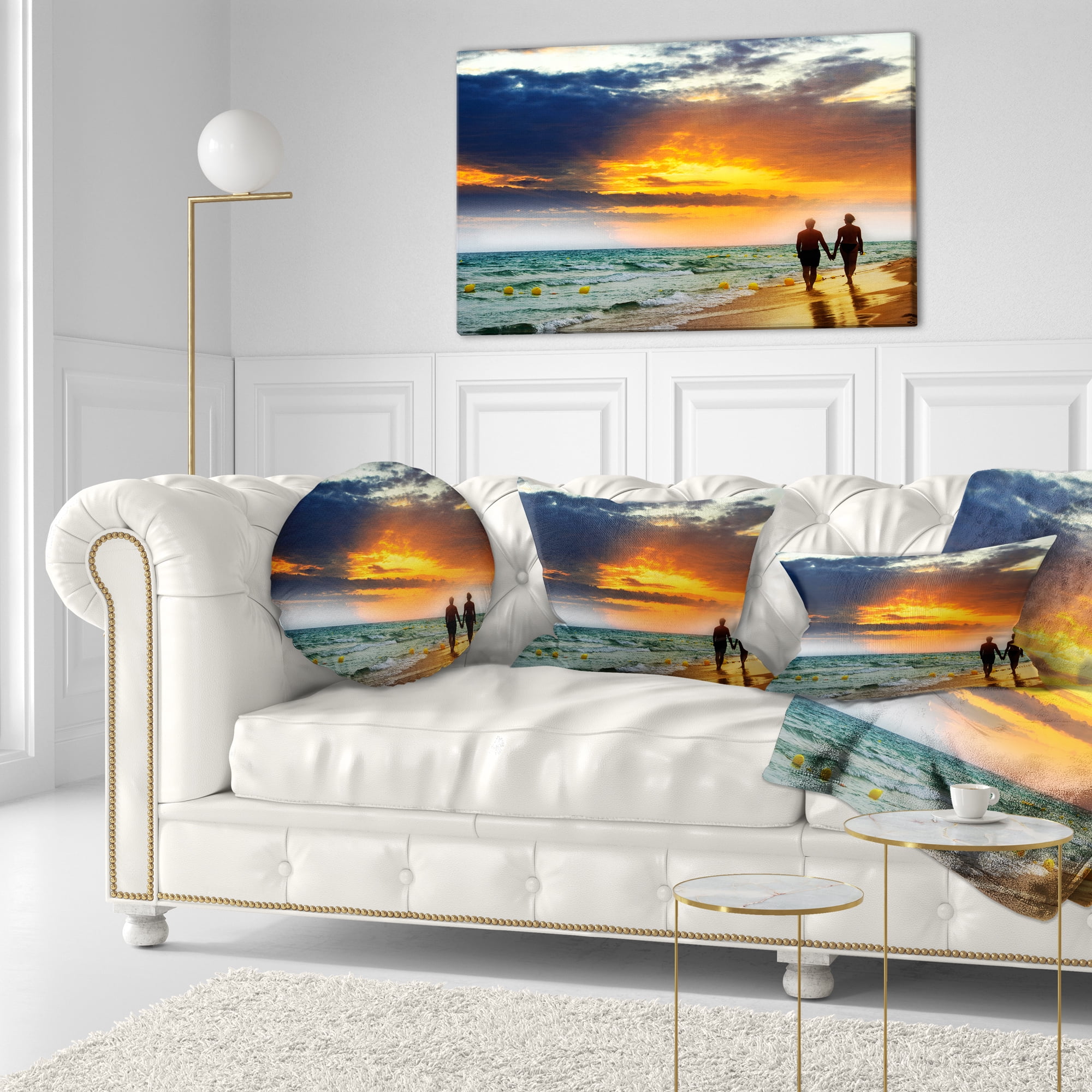 Designart Lovers at Beach - Seashore Photography Throw Pillow - 12x20