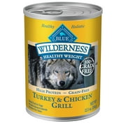 Blue Buffalo Wilderness High Protein Grain Free, Natural Adult Healthy Weight Dog Wet Food, Turkey & Chicken Grill 12.5-oz can (pack of 12)