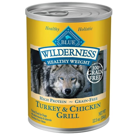 Blue Buffalo Wilderness High Protein Grain Free, Natural Adult Healthy Weight Dog Wet Food, Turkey & Chicken Grill 12.5-oz can (pack of 12)