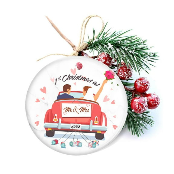 1 Pcs Ceramic Ornaments, First Christmas As Mr. And Mrs. 2022 LNT615O, Christmas Tree Decorations, Christmas Ornaments 2022, Circle