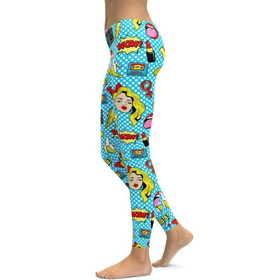 Blue Pop Art Pattern Leggings Size: XS for Women | FIERCEPULSE