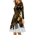 thumbnail image 2 of FKELYI Music Fall Thanksgiving Women Dresses Stretchy Maple Leaves Swing Skater Dress Soft Women Dress Long Sleeve Elegant Size M, 2 of 4