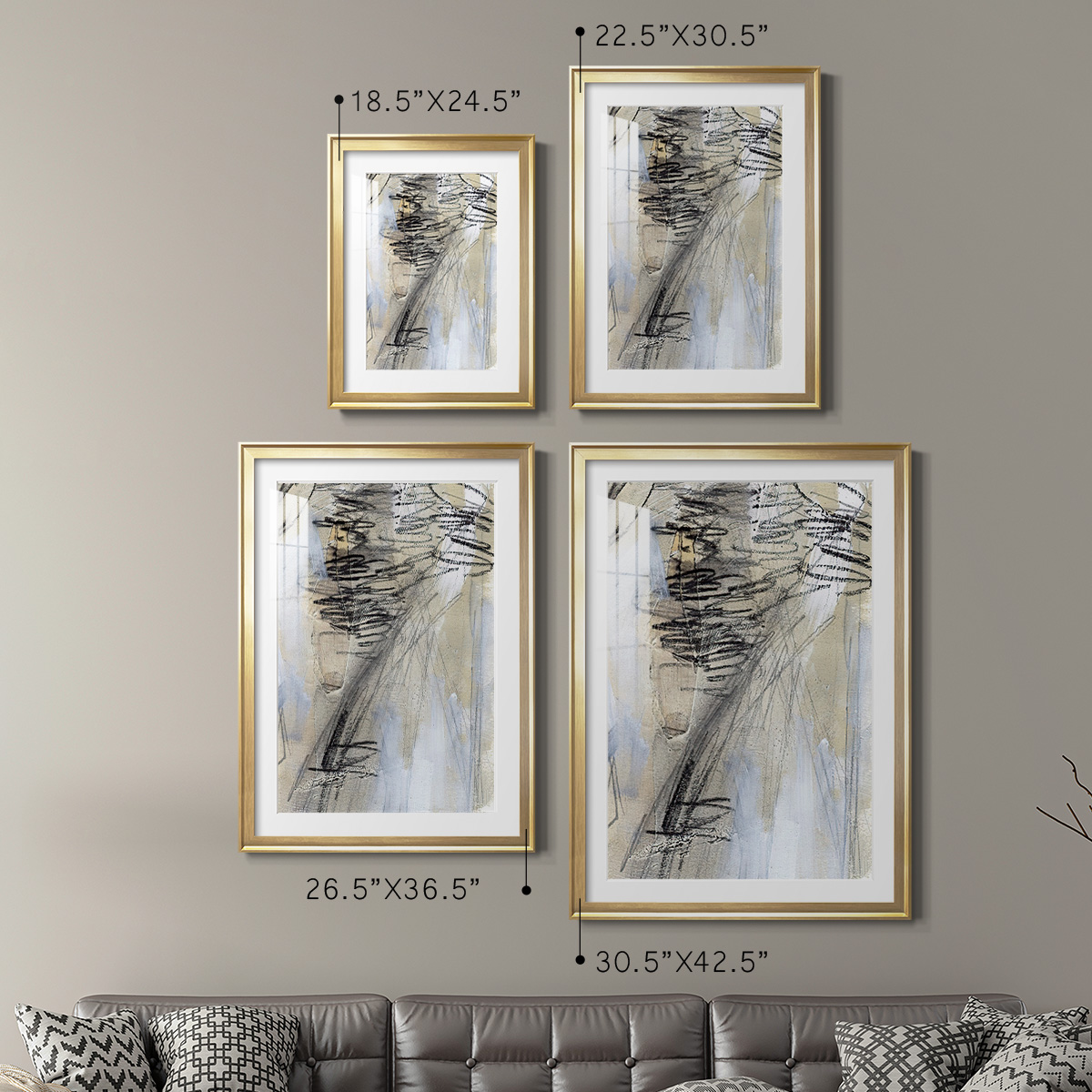 Wexford Home Masked Notes V Premium Framed Print, 22.5" x 30.5" - Ready to Hang, Gold (Set of 2)