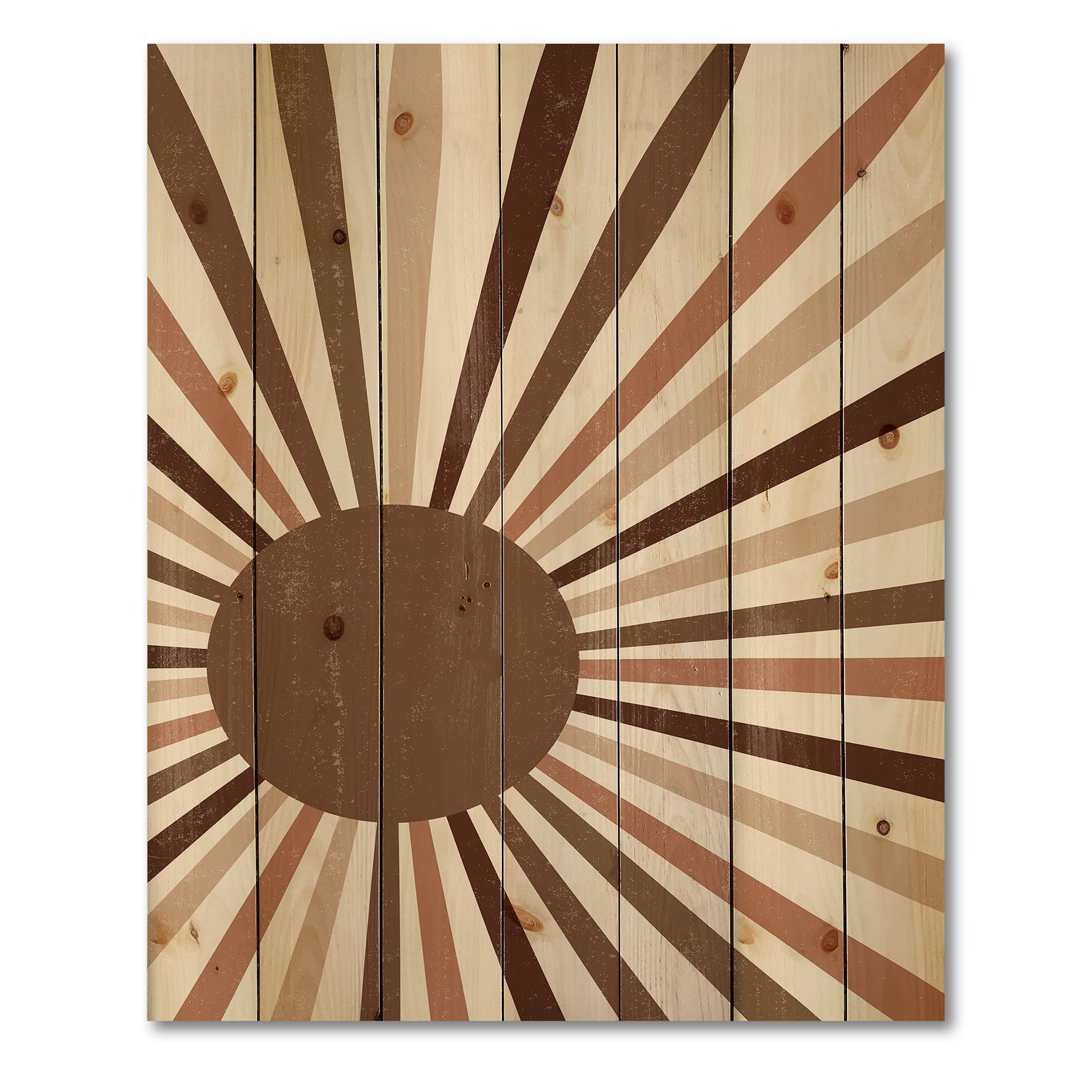 Designart 'Bright Minimalist Shining Terracotta Sun Rays' Modern Print on Natural Pine Wood
