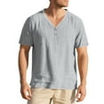 thumbnail image 1 of Dagugfen Mens Shirts Casual Button V Neck Loose Lightweight Work Travel Short Sleeve Tops Solid Color, 1 of 7