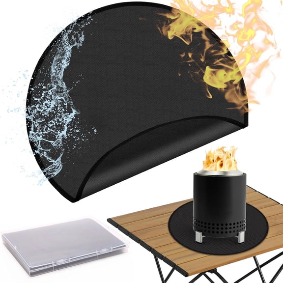Plutput 20" Fire Pit Mat for Solo Stove Mesa, Fire Pit Fireproof Mat for Under Fire Pit, Heat Resistant Round Cover for Outdoor BBQ, Reusable Waterproof Pad, Non-Slip for Table Top Protection