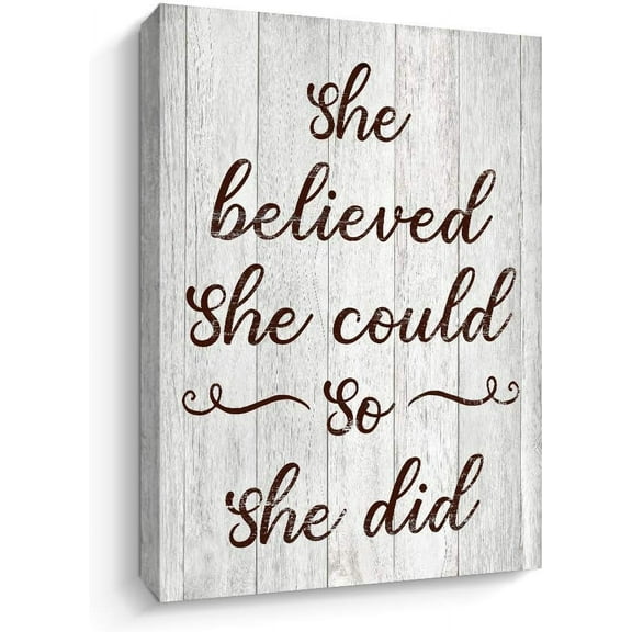 Motivational Wall Art for Women Girls - She Believe She Could So She Did - Inspirational Quotes Motto Framed Canvas Art Print Home Office Wall Decor